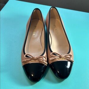 Prada Women's Black and Cream Loafers